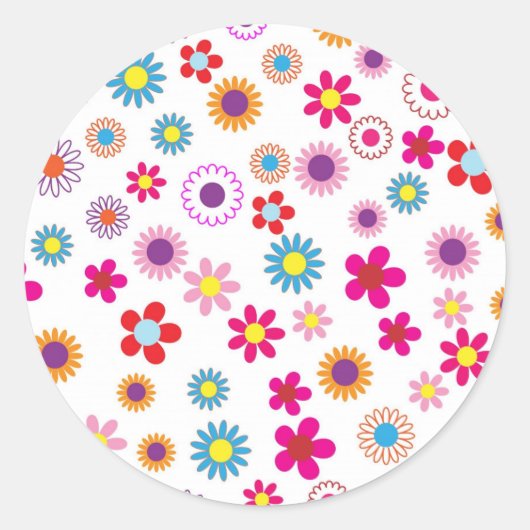 Cute Daisy Flower Pattern Ronde Sticker (Voorkant)