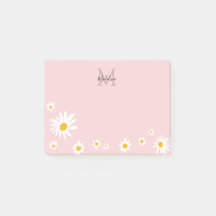Cute Daisy Flower Pink Modern Monogram