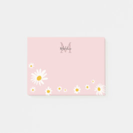 Cute Daisy Flower Pink Modern Monogram Post-it® Notes