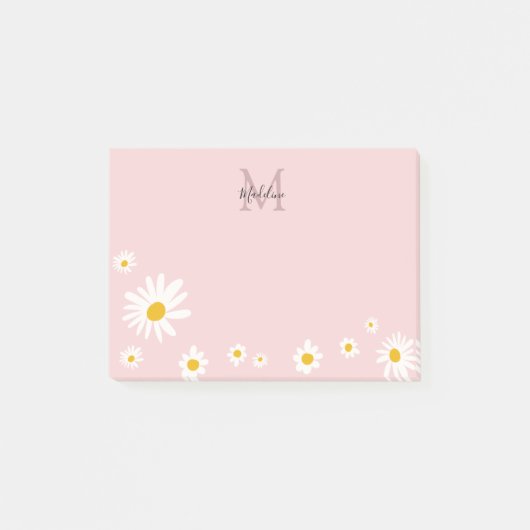Cute Daisy Flower Pink Modern Monogram Post-it® Notes (Voorkant)