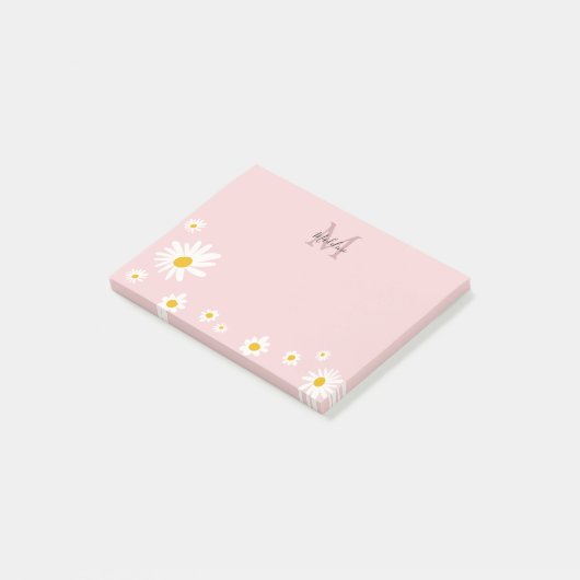 Cute Daisy Flower Pink Modern Monogram Post-it® Notes (Schuin)