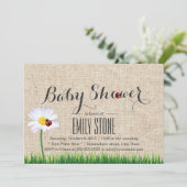 Cute Daisy & Ladybugs Burlap Baby shower Kaart (Staand voorkant)