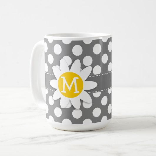 Cute Daisy op donkergrijze poka Dots Koffiemok (Voorkant links)