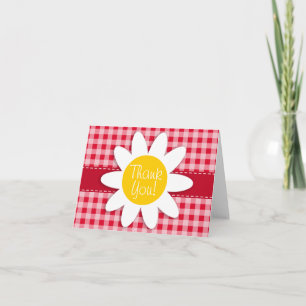 Cute Daisy op Retro Scarlet Red Gingham Pattern Bedankkaart