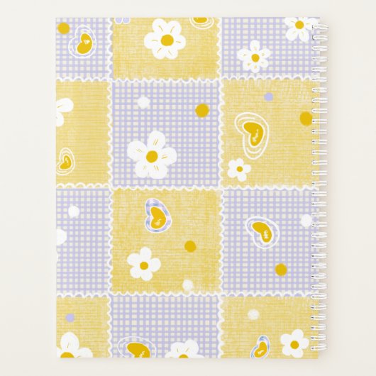 Cute Daisy Patchwork Aesthetic Gingham Personalize Planner (Achterkant)