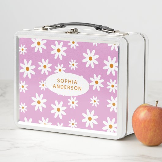 Cute Daisy Pattern on Lila Metal Lunch Box (In situ)