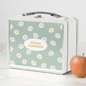 Cute Daisy Pattern on Sage Metal Lunch Box (In situ)