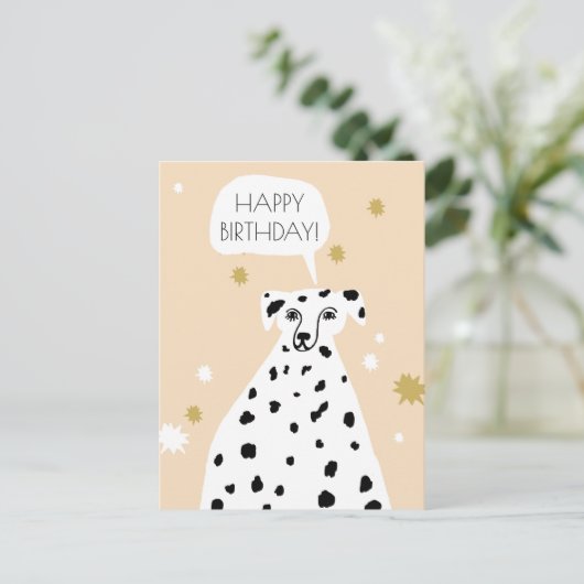 Cute Dalmatian Dog Abstract Happy Birthday Roze Briefkaart (Staand voorkant)