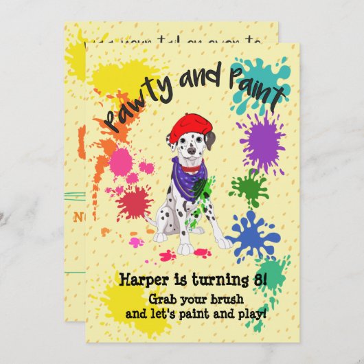Cute Dalmatian Dog Fun Art Birthday Party nodigt u Kaart (Voorkant / Achterkant)