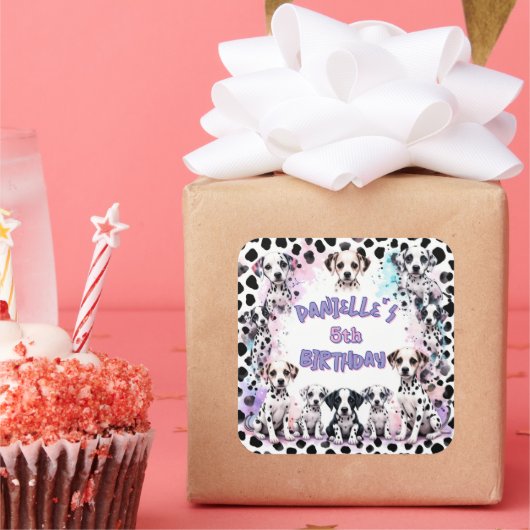 Cute Dalmatian Puppy Birthday Vierkante Sticker (Feest)