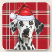 Cute Dalmatian Santa Dog Red Holiday Plaid Bier Onderzetter (Voorkant)