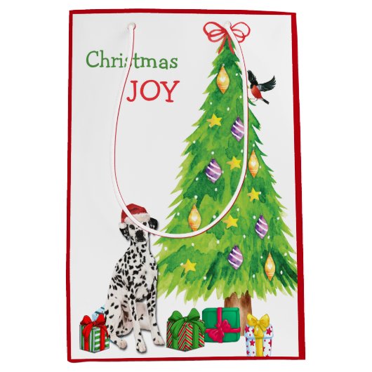 Cute Dalmatian Santa Hat en kerstboom Medium Cadeauzakje (Voorkant)