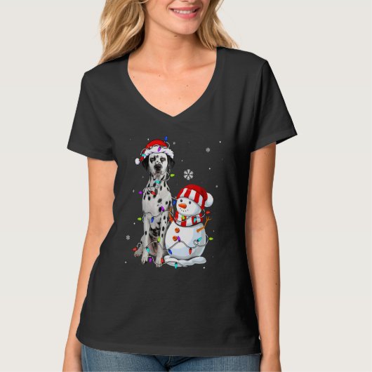 Cute Dalmatian Santa Hat Kerstmis T-shirt (Voorkant)