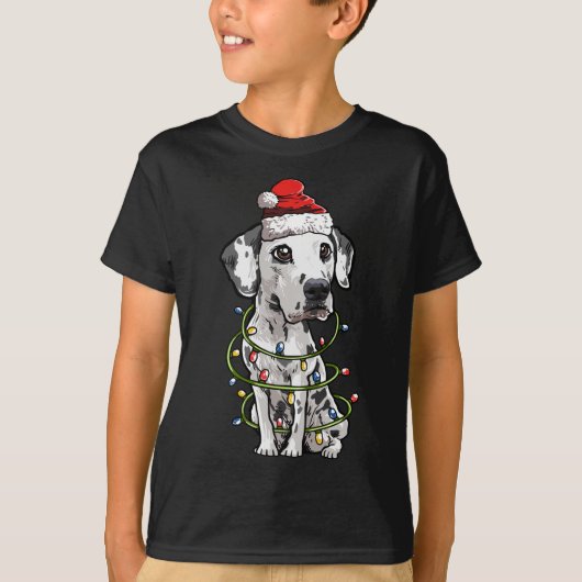 Cute Dalmatian Santa Kerstmis Lights Xmas T-shirt (Voorkant)