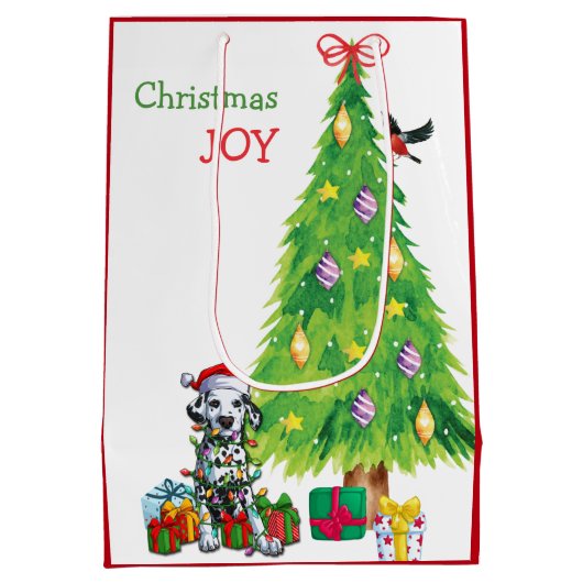 Cute Dalmatian Santa Puppy en kerstboom Medium Cadeauzakje (Achterkant)