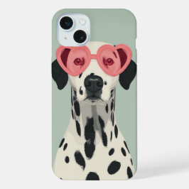 Cute Dalmatian with Heart Sunglasses iPhone 15 Plus Case