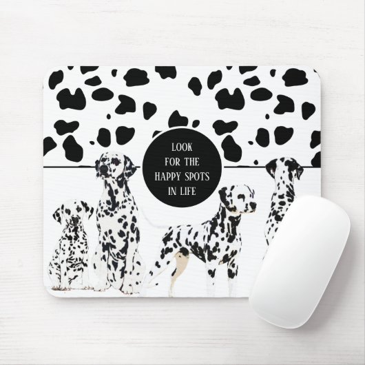 Cute Dalmatians Black & White Happy Spots Muismat (Met muis)