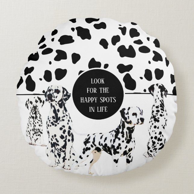 Cute Dalmatians Black & White Happy Spots Rond Kussen (Voorkant)