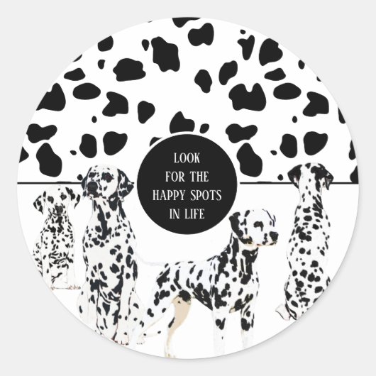 Cute Dalmatians Black & White Happy Spots Ronde Sticker (Voorkant)