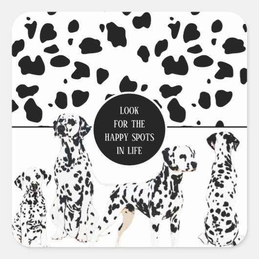 Cute Dalmatians Black & White Happy Spots Vierkante Sticker (Voorkant)