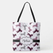 Cute Damask Dachshunds Custom Name Tote Bag (Achterkant)