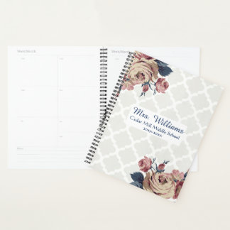 Cute Damask Floral Personalized Teacher Planner
