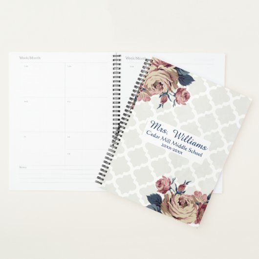 Cute Damask Floral Personalized Teacher Planner (Display)