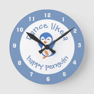 Cute Dance als een Happy Penguin Blue Ronde Klok