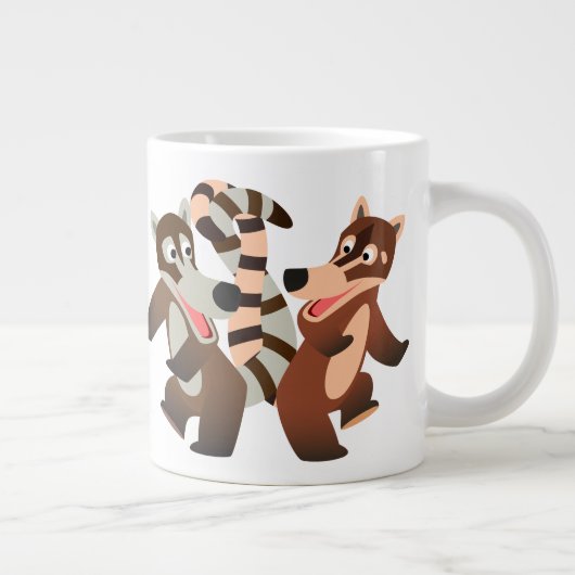 Cute Dancing Cartoon Coatimundis Grote Koffiekop (Rechts)