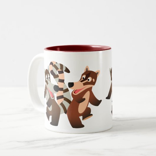 Cute Dancing Cartoon Coatimundis Tweekleurige Koffiemok (Voorkant links)