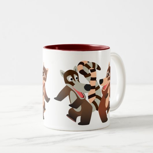 Cute Dancing Cartoon Coatimundis Tweekleurige Koffiemok (Voorkant rechts)