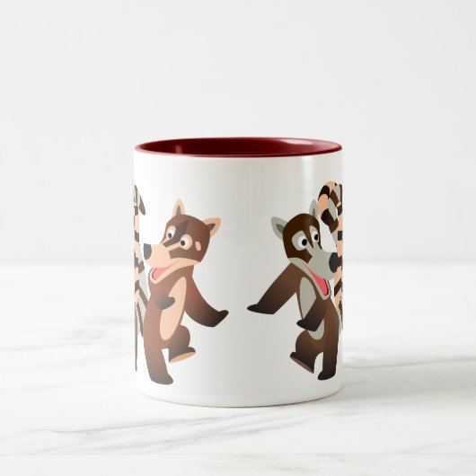 Cute Dancing Cartoon Coatimundis Tweekleurige Koffiemok (Center)