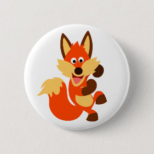 Cute Dancing Cartoon Fox Button Badge