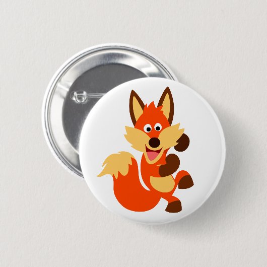 Cute Dancing Cartoon Fox Button Badge (Voorkant /achterkant)