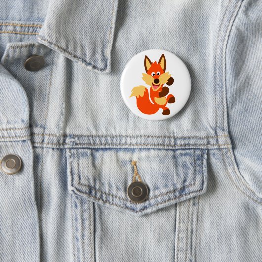 Cute Dancing Cartoon Fox Button Badge (In situ)