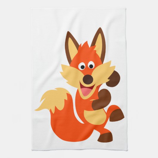 Cute Dancing Cartoon Fox Kitchen Towel Theedoek (Verticaal)