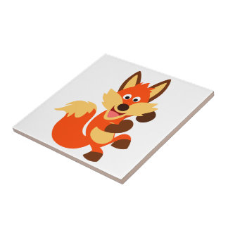 Cute Dancing Cartoon Fox Tile Tegeltje