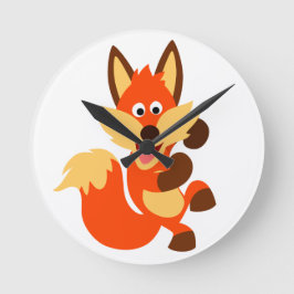 Cute Dancing Cartoon Fox Wall Clock Ronde Klok