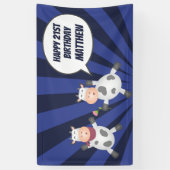 Cute Dancing Cartoon Koe Couple Funny Birthday Spandoek (Verticaal)