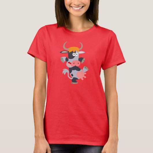 Cute Dancing Cartoon Koe Women T-Shirt (Voorkant)
