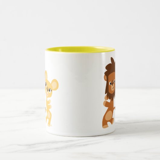 Cute Dancing Cartoon Lions Tweekleurige Koffiemok (Center)