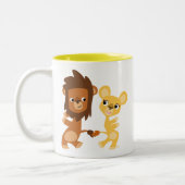 Cute Dancing Cartoon Lions Tweekleurige Koffiemok (Links)