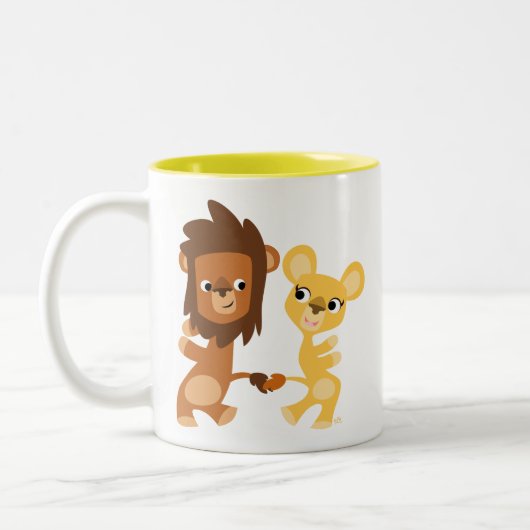 Cute Dancing Cartoon Lions Tweekleurige Koffiemok (Links)