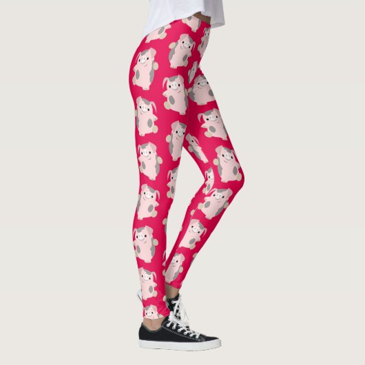 Cute Dancing Cartoon Pig Pattern Leggings (Rechts)