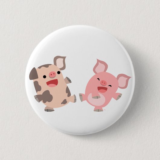 Cute Dancing Cartoon Pigs Button Badge (Voorkant)