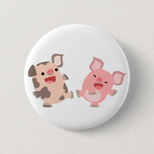 Cute Dancing Cartoon Pigs Button Badge