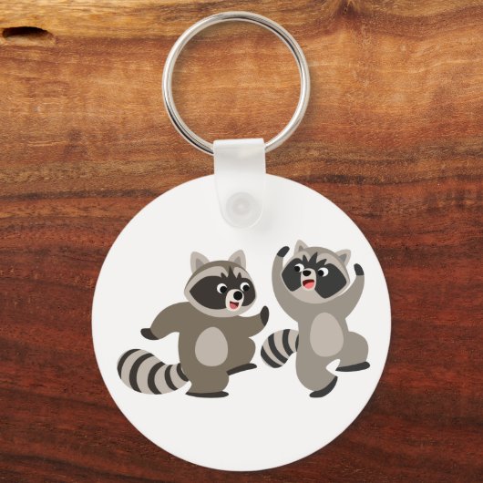 Cute Dancing Cartoon Raccoons Sleutelhanger (Voorkant)