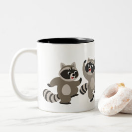 Cute Dancing Cartoon Raccoons Tweekleurige Koffiemok