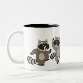 Cute Dancing Cartoon Raccoons Tweekleurige Koffiemok