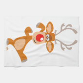 Cute Dancing Cartoon Reindeer Kitchen Towel Theedoek (Horizontaal)